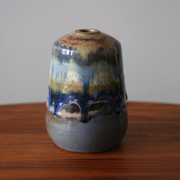 Handmade Art Pottery Drip Glaze Ceramic Bud Vase Signed Studio Pottery