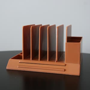 Vintage Max Klein Brown Plastic Desk Organizer: Mid Century Modern Office Storage