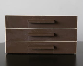ミッドセンチュリーモダンモジュラー収納引き出し：ブラック＆タンの 