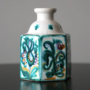 1970s Soviet Handpainted Bud Vase Ceramic Hexagon Design