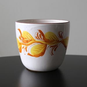 Vintage Italian Hand Painted Flower Pot with Floral Design Mid Century Modern Planter