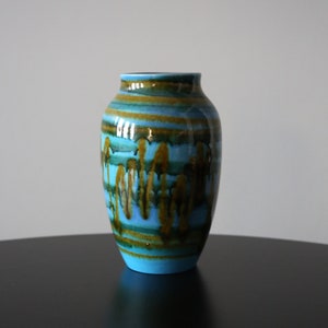 Carstens Tönnieshof 1970s Drip Glaze Vase 5046-20 Turquoise + Amber-Gold Glaze West Germany Mid Century Pottery