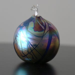 Vintage Iridescent Small Oil Lamp Handblown Glass by Anton Intaglio with Wick + Glass Insert Signed