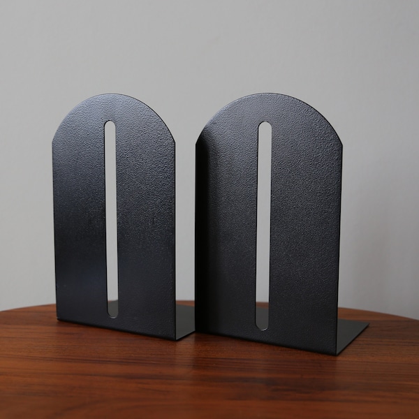 Pair Arched Metal Bookends Post Modern Tall Black Book Ends