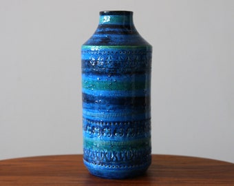 Aldo Londi / Bitossi / Illums Bolighus Vase Rimini Blue Mid Century Modern 1960s Italian Ceramics
