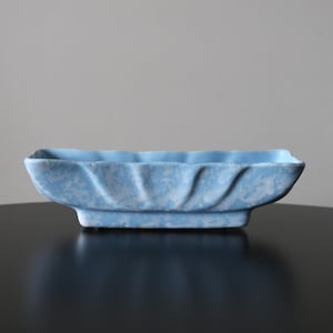 Vintage Light Blue Splatter Ceramic Planter: Mid Century Modern Pottery