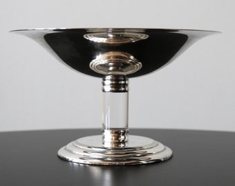 Vintage Art Deco Silver + Lucite Compote Dish H.R.W. Fink Germany MCM Silverplate Tazza