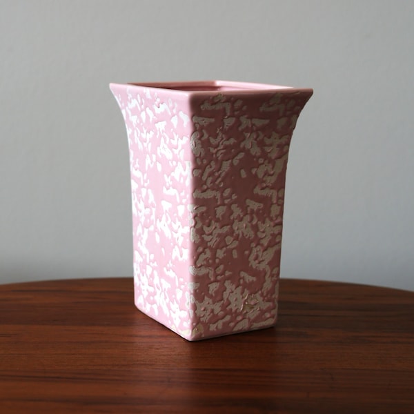 Vintage McCoy Pink Brocade Vase Mid Century Splatter Ceramics