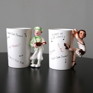 Pair Roaring 20s Shafford Ceramic Mugs Vintage Jazz Age Dancers Flapper Japan