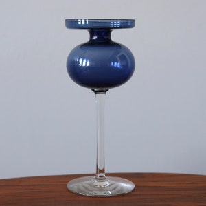 Iittala Vesanto Candle Holder Erkki Vesanto Design Mid Century Finnish Modern 1960s Blue + Clear Glass #2660