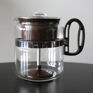 Post Modern Gemco Cafetière en plastique marron chocolat + Cafetière vintage en verre transparent Capacité de 64 oz