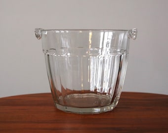 Vintage Glass Ice Bucket Heavy Faceted Champagne Bucket Mid Century Modern Barware