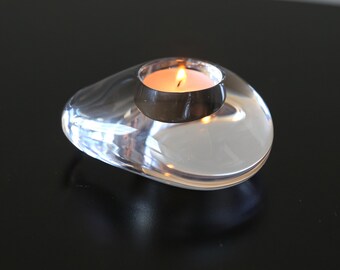 Vintage Orrefors Lightstone Votive Holder Design by Lena Bergstrom Swedish Crystal Tea Light Candle Holder