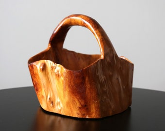Japanese Moribun Burl Wood Basket Traditional Handcarved from One Piece of Wood