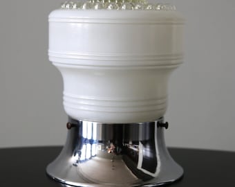 Vintage Industrial Chrome Flush Mount Ceiling Light: Frosted Glass Shade