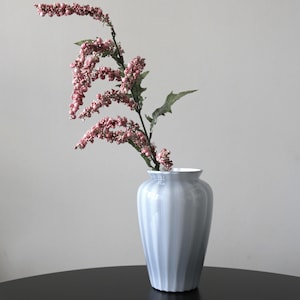 Rare Fenton MCM Cased Vase Grey/Pale Blue + White Ribbed Optic Glass