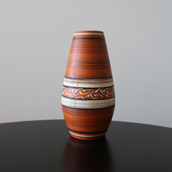 Carstens Tönnieshof Sienna Brown Abstract Vase 1970s West Germany Heinz Siery Design Vintage Mid Century Pottery 10"