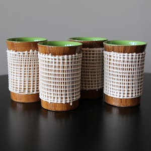 Set 4 Italian Ceramic Mugs Handmade Ceramic Cups with Applied Lattice Work