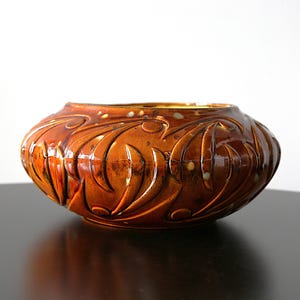 1970s XLarge Atlantic Mold Handpainted Planter Mid Century Ceramic Swirl Design Pot 11.25"