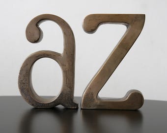 Vintage A to Z Letters Brass Bookends  Mid Century Modern Office