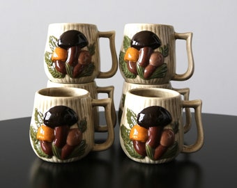 Set of 6 Arnel's Mushroom Coffee Mugs Vintage 1970s Mid Century Ceramic Cups