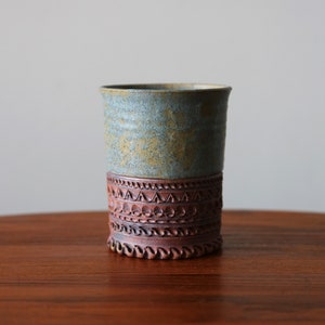 Vintage Studio Pottery Vase Incised with Mottled Matte Glaze