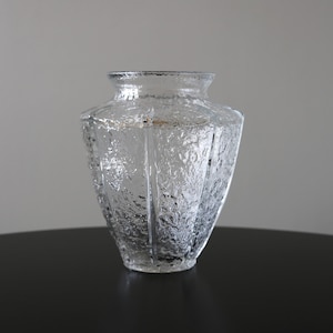 Timo Sarpaneva / Iittala Ice Block Vase Textured Bark Crystal Vase 1970s Art Glass Finland