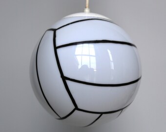 Lámpara colgante vintage de mediados de siglo con forma de globo de cristal: luz de balón de fútbol