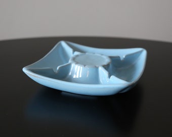 Vintage Frankoma Ceramic Ashtray: Light Blue Mid Century Trinket Dish