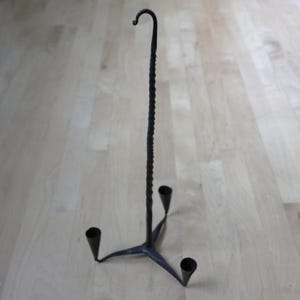 19th Century Hand Wrought Iron Candelabra Antique Primitive Hanging Three Arm Candleholder