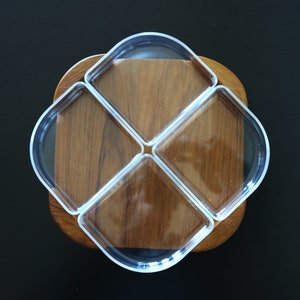 Selandia Teak & Acrylic Serving Tray: Mid Century Modern Hors D&#39;Oeuvres Platter (Original Box)
