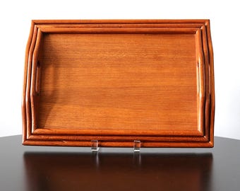 MCM Teak Nesting Trays Gailstyn-Sutton Towle Vintage Bar Tray Danish Modern Design