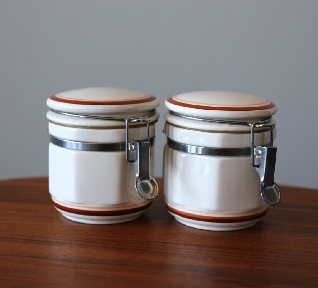 Pair 1970s Ceramic Canisters Mid Century Fred Roberts San Francisco ...
