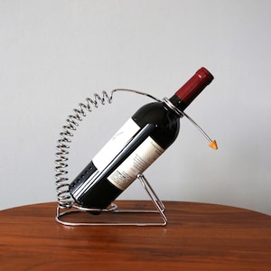 Post Modern Memphis Wine Holder Vintage Stainless Steel 1980s Bottle Holder Mid Century Barware Wine Pourer