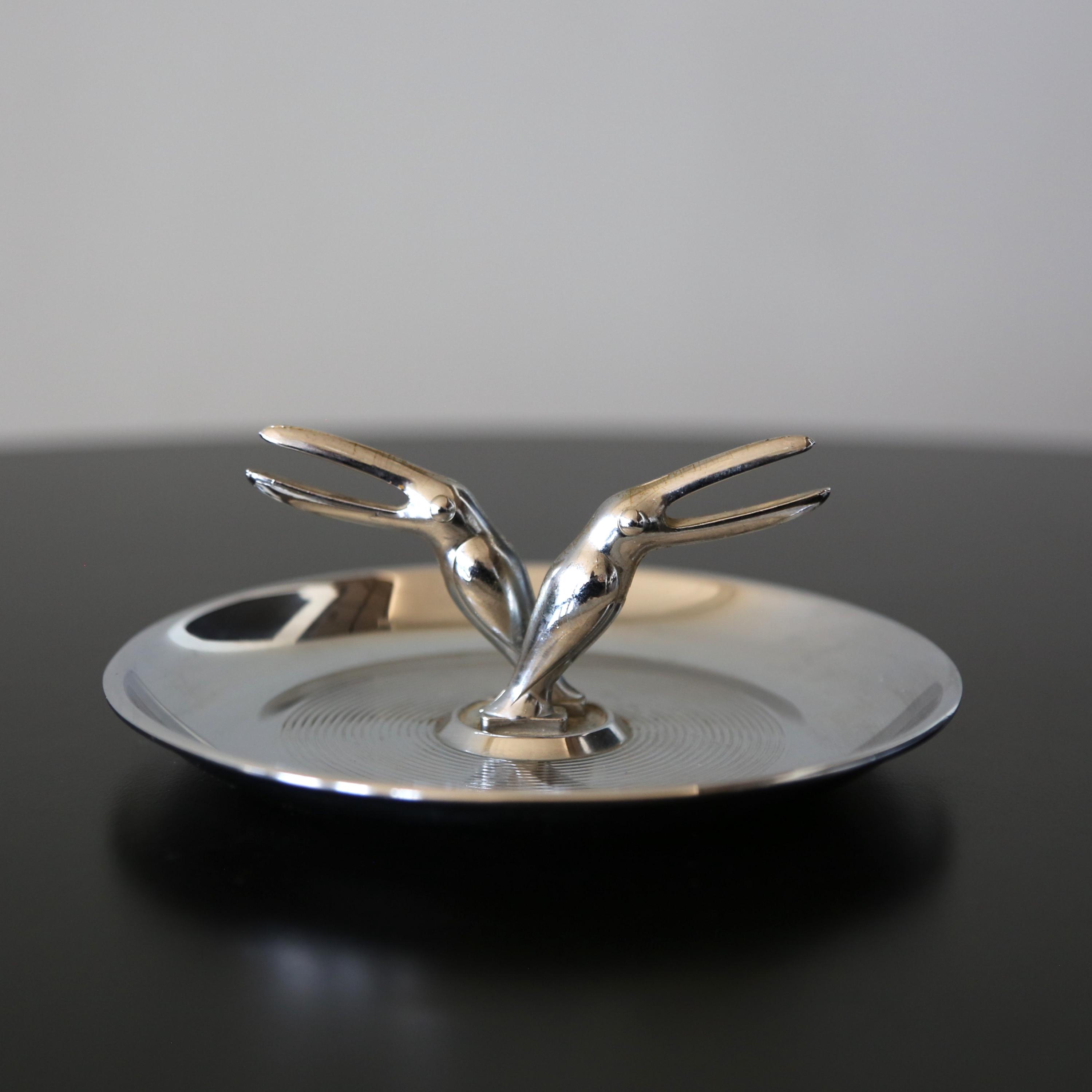 Mid Century Toucan Chrome Ashtray Vintage Pincherette Metal Ash