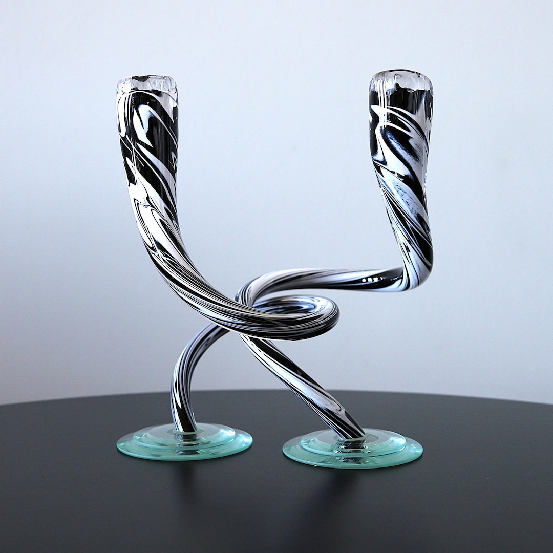 Pair Post Modern Interlocking Candlesticks Michael Hudson Handblown ...