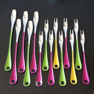 Mid Century Modern Cocktail Forks and Spoons: Japan Stainless Steel, Set of 14
