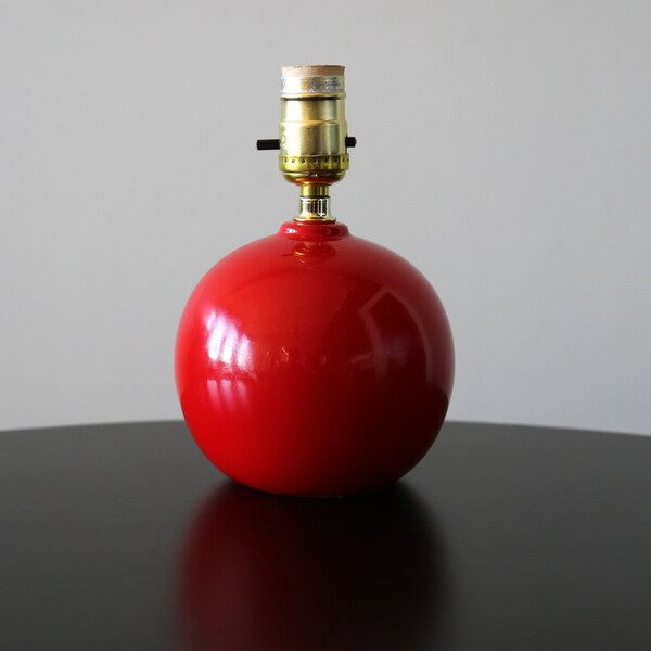 Mid Century Small Round Ball Lamp Vintage Ceramic Cherry Red Accent Table Lamp 1980s Lighting Boudoir Lamp