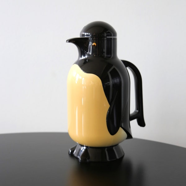 Pingouin vintage carafe thermique pichet Metrokane chaud froid thermos avec yeux écarquillés des années 1980