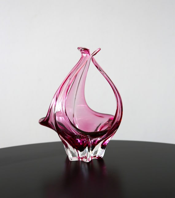 Formia Murano Glass Candy Bowl / Dish Pink Mid Century Hand Blown