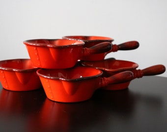 Metlox Poppytrail Red Rooster Handled Individual Soup / Serving Double Spout Bowl - Six Available