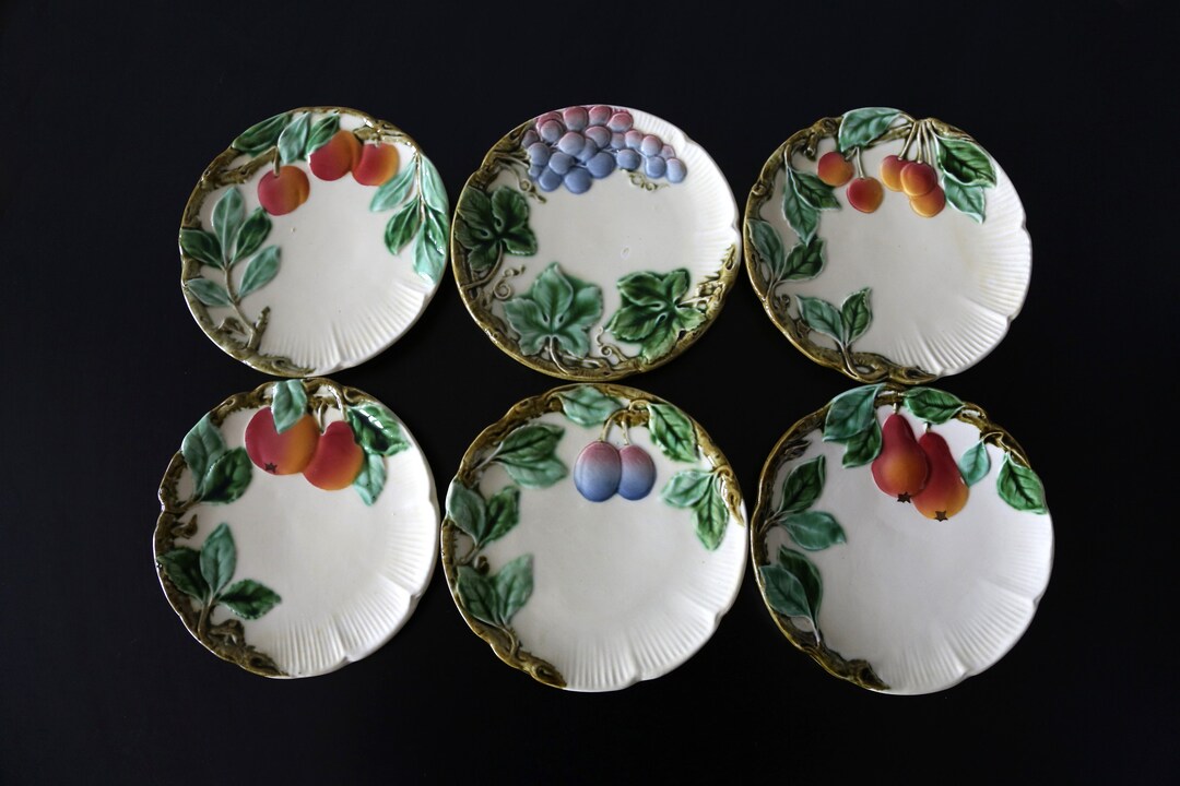 Set 6 Majolica Porcelain Plates Czechoslovakia Fruit Plates Etsy