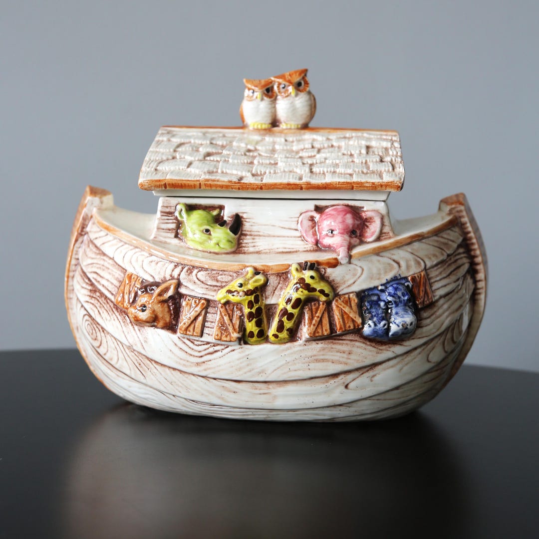 Vintage Noah's Ark Cookie Jar 1970s Ceramic Canister Treasure