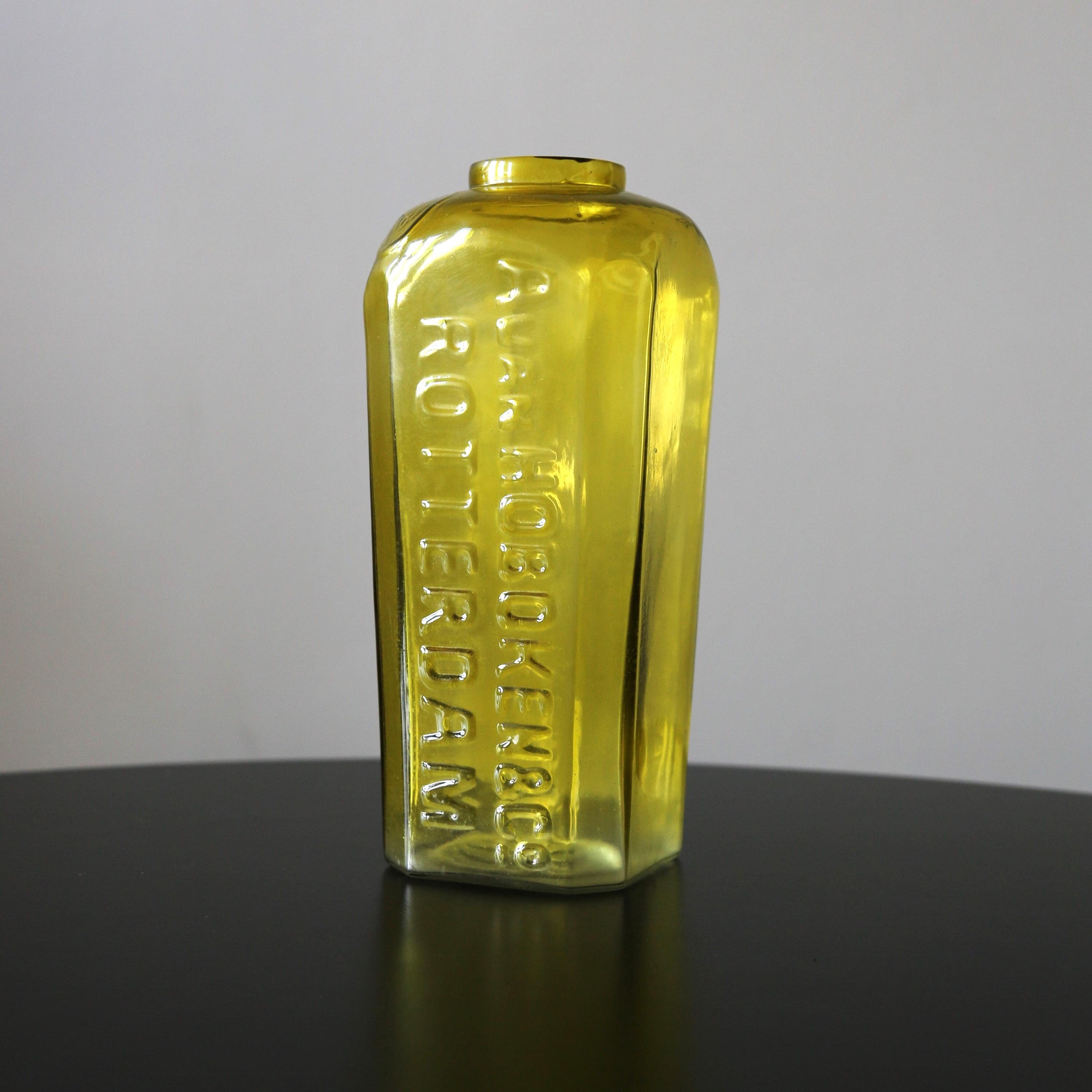 Vintage A Van Hoboken & Co Bottle Yellow Glass 1860 Rotterdam