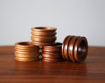 Set 4 MCM Teak Napkin Rings Danish Modern Tableware Vintage Wood  Napkin Holders