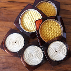 Vintage Amber Lucite Acrylic Coasters Set of 6 Mid Century Modern Barware