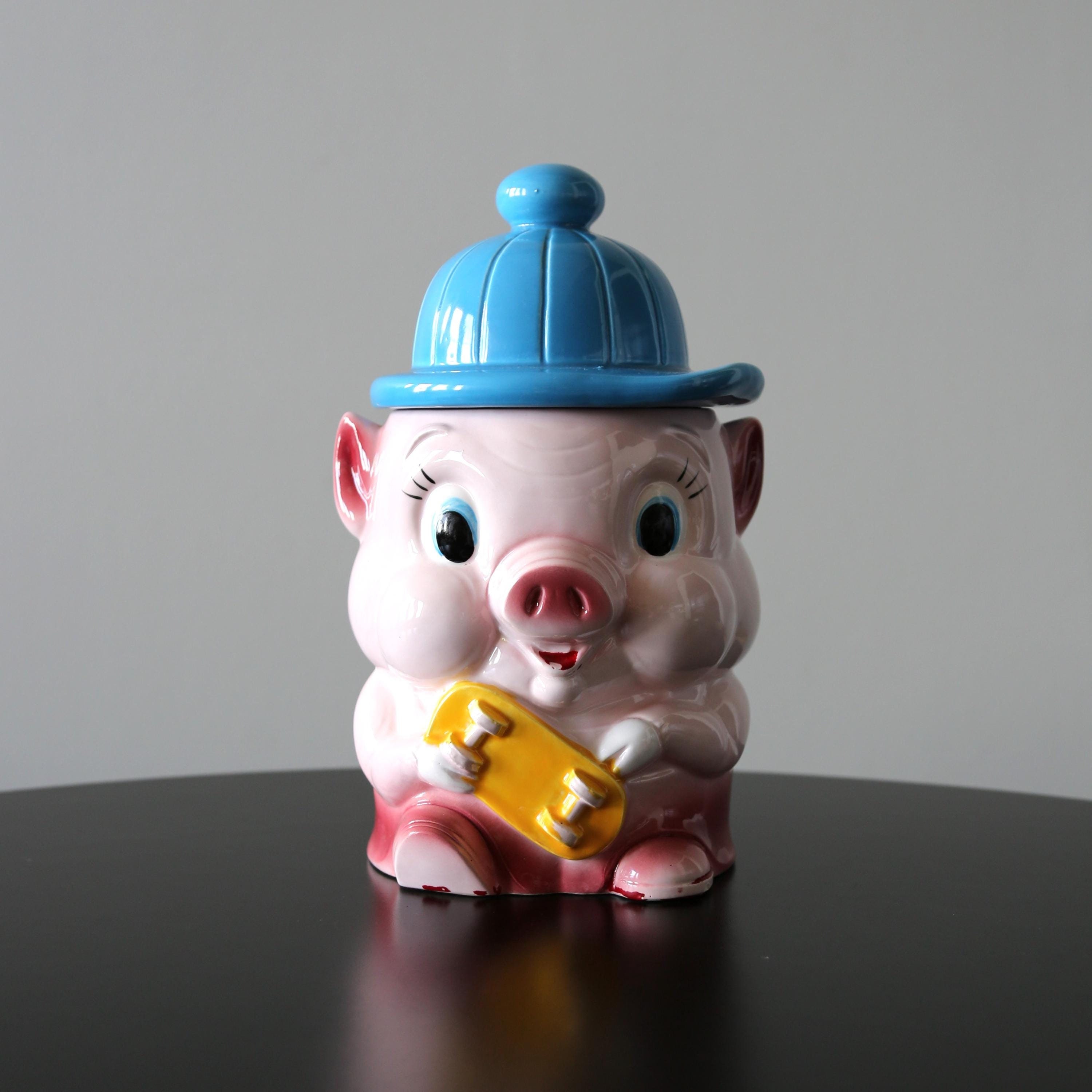 Vintage Pig With Skateboard Cookie Jar Blue Baseball Cap
