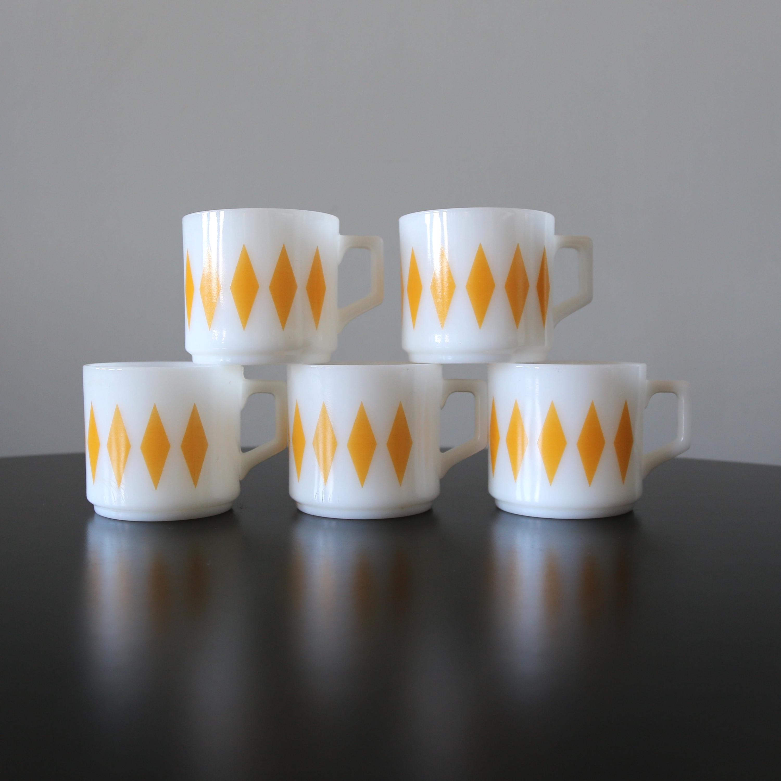 Vintage Fire King Diamond Harlequin Coffee Mug Milk Glass D Handle