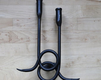 Handforged Wrought Iron Wall Sconce Candleholder Metal Candelabra Mid Century Modern Double Candlestick