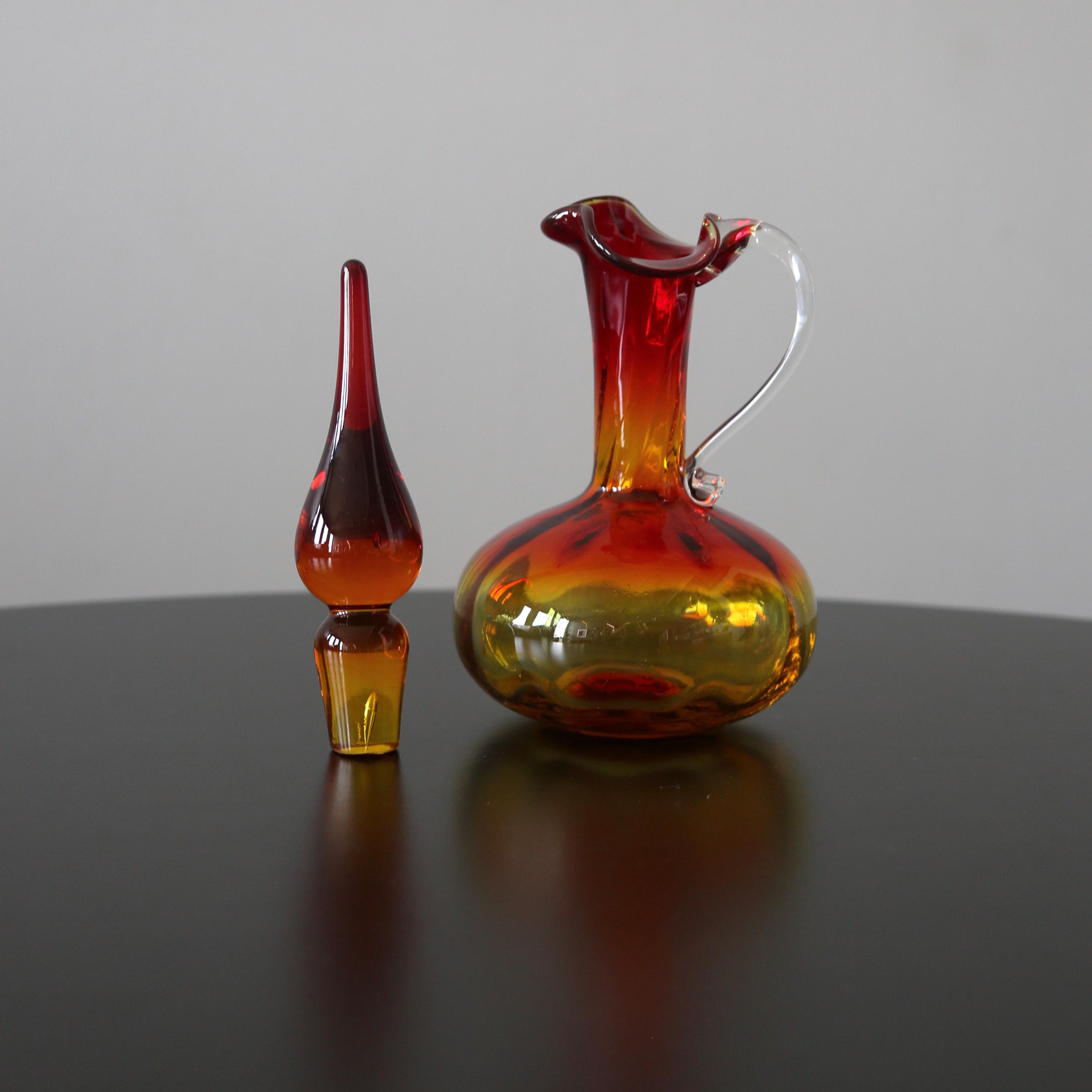 工芸品 MCM Decanter MCM Amberina Art Glass Decanter With Stopper, Mid Century Genie